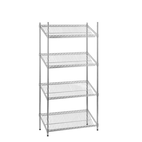 4 Tier Chrome Wire Shelving Unit with Slanted Shelves - H1600 x D450mm