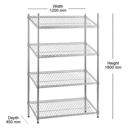 4 Tier Chrome Wire Shelving Unit with Slanted Shelves - H1800 x D450mm 4 Tier Chrome Wire Shelving Unit with Slanted Shelves - H1800 x D450mm