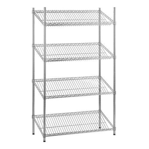 4 Tier Chrome Wire Shelving Unit with Slanted Shelves - H2100 x D450mm