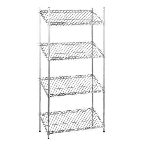 4 Tier Chrome Wire Shelving Unit with Slanted Shelves - H2100 x D450mm