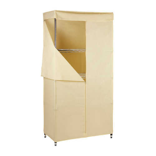 5 Tier Chrome Wire Shelving Unit with Cream Fitted Cover