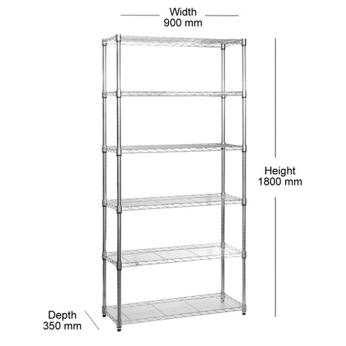 6 Tier Narrow Chrome Wire Shelving Unit - H1800 x D350mm