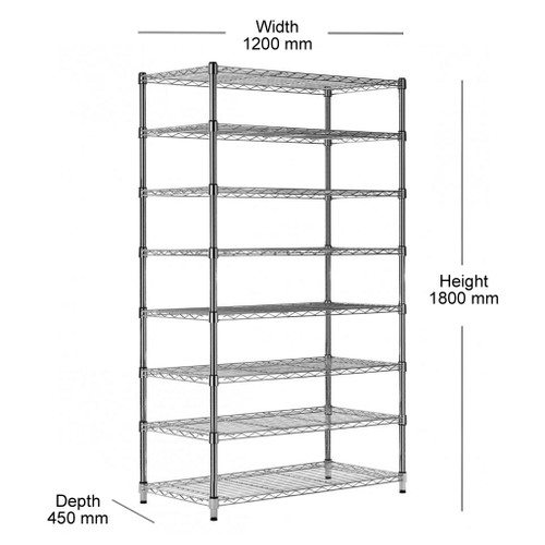 8 Tier Chrome Wire Shelving Unit - H1800 x D450mm