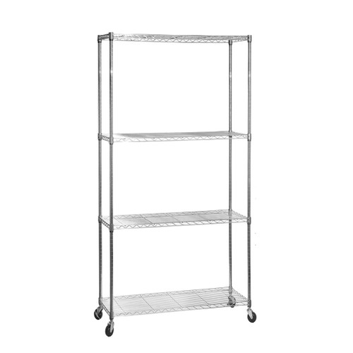 4 Tier Chrome Wire Shelving Unit with Wheels - H1875 x D450mm
