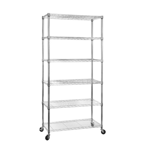 6 Tier Chrome Wire Shelving Unit with Wheels - H1875 x D450mm