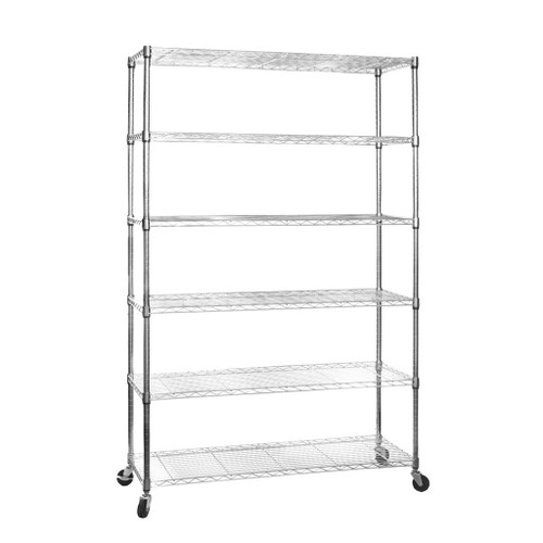 6 Tier Chrome Wire Shelving Unit with Wheels - H1875mm 6 Tier Chrome Wire Shelving Unit with Wheels - H1875mm