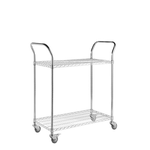 2 Tier Chrome Wire Shelf Trolley with Handles - H960 x W900 x D450mm