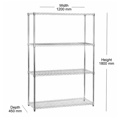 2 x 4 Tier Chrome Wire Shelving Units - H1800 x W1200 x D450mm