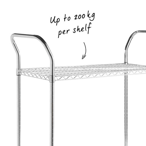 3 Tier Chrome Wire Shelf Trolley with Handles - H960 x W900 x D450mm