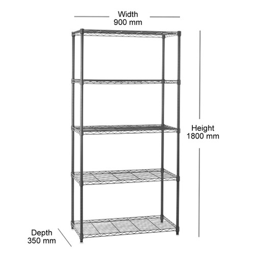 5 Tier Narrow Carbon Grey Shelving Unit - H1800 x W900 x D350mm