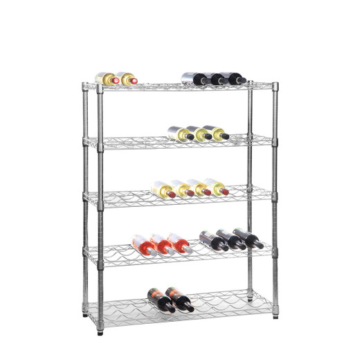 5 Tier Chrome Wire Wine Rack - Holds 45 Bottles - H1200 x W900 x D350mm