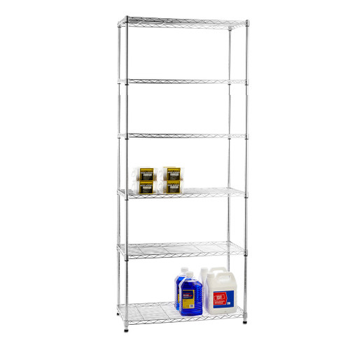 6 Tier Narrow Chrome Wire Shelving Unit - H1600 x W750 x D350mm