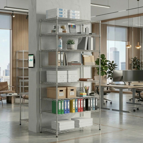 8 Tier Narrow Chrome Wire Shelving Unit - H1800 x D350mm