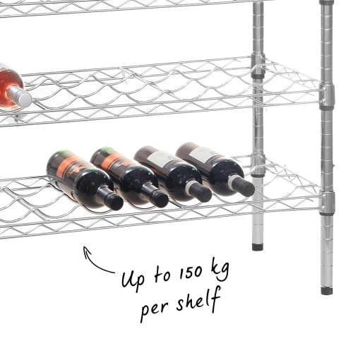 8 Tier Narrow Chrome Wire Wine Rack - Holds 72 Bottles - H1600 x W900 x D350mm