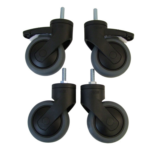 Pack of 4 Heavy Duty Castor Wheels for Chrome Wire Shelving - Dia. 75mm - 225kg Load Capacity