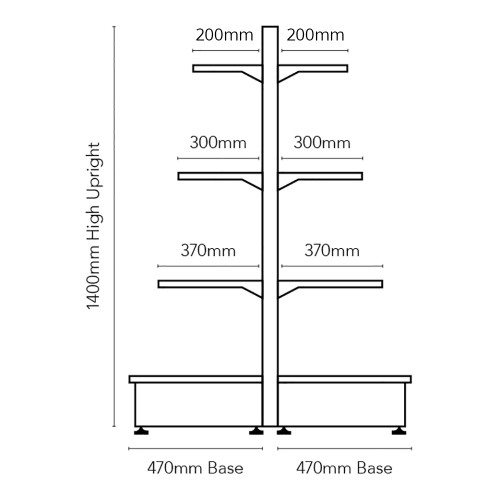 Silver Retail Shelving Modular Gondola Unit - 6 x Staggered Shelves - H1400mm