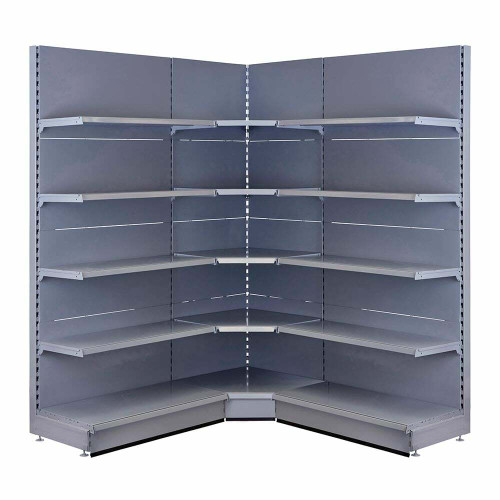 Silver Retail Shelving 90 Deg. Wall Corner Unit - 4 x 370mm Shelves - H1800mm