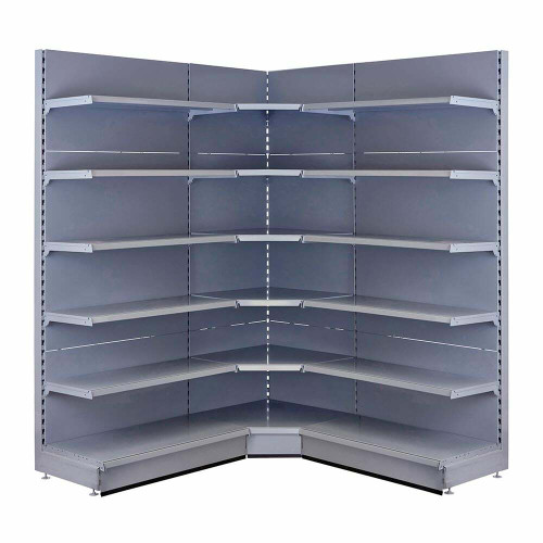 Silver Retail Shelving 90 Deg. Wall Corner Unit - 5 x 370mm Shelves - H1800mm