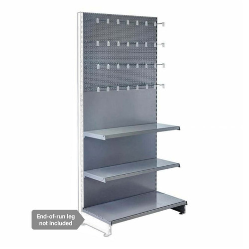 Silver Retail Shelving Wall Unit - Perforated Back Panels - 2 Shelves And 32 Hooks - H1800mm