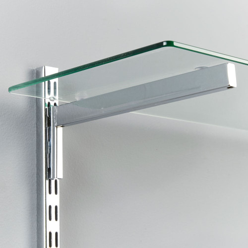 Chrome & Glass Twin Slot Shelving Kit - D300mm - 3 Shelves, 6 Square Brackets