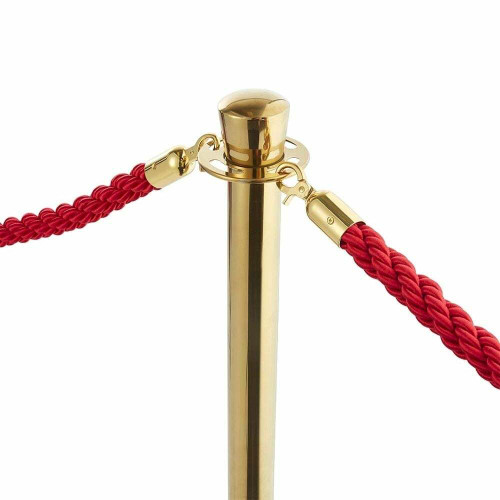 6 x Premium Rope Barriers - Polished Gold Stainless Steel Posts with 5 x Red Twisted Ropes