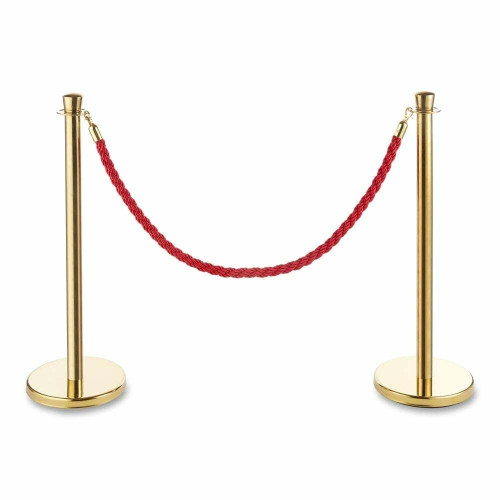 6 x Premium Rope Barriers - Polished Gold Stainless Steel Posts with 5 x Red Twisted Ropes