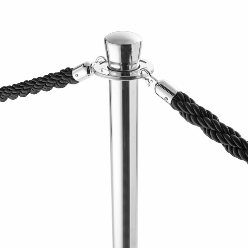 Pair of Premium Rope Barrier Posts - Polished Stainless Steel Posts with Black Twisted Rope