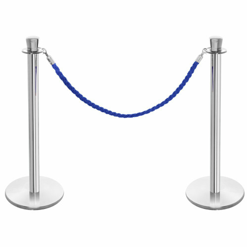 Pair of Premium Rope Barrier Posts - Polished Stainless Steel Posts with Blue Twisted Rope