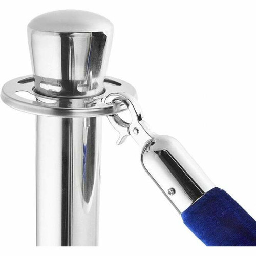 Pair of Premium Rope Barrier Posts - Polished Stainless Steel Posts with Blue Velvet Rope