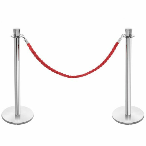 Pair of Premium Rope Barrier Posts - Polished Stainless Steel Posts with Red Twisted Rope