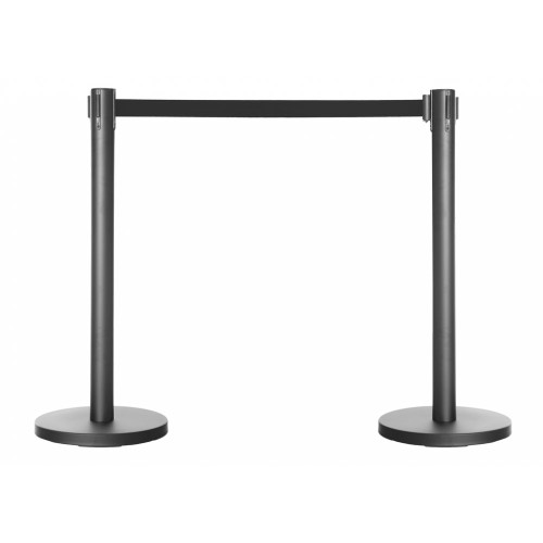 Pair of Retractable Belt Barrier Posts - Black Posts with Black Webbed Belts