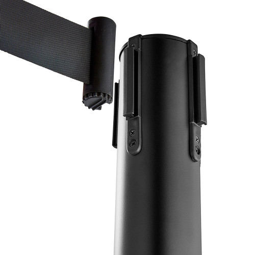 Pair of Retractable Belt Barrier Posts - Black Posts with Black Webbed Belts