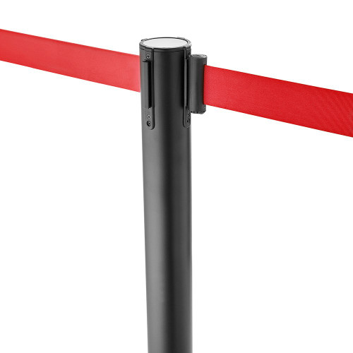 Pair of Retractable Belt Barrier Posts - Black Posts with Red Webbed Belts