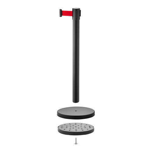 Pair of Retractable Belt Barrier Posts - Black Posts with Red Webbed Belts