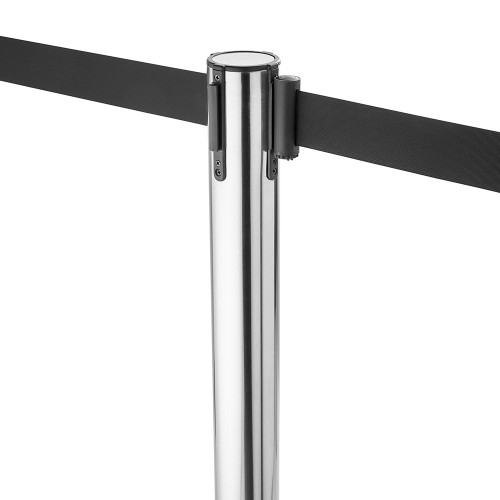 Pair of Retractable Belt Barriers - Polished Stainless Steel Posts with Black Belts