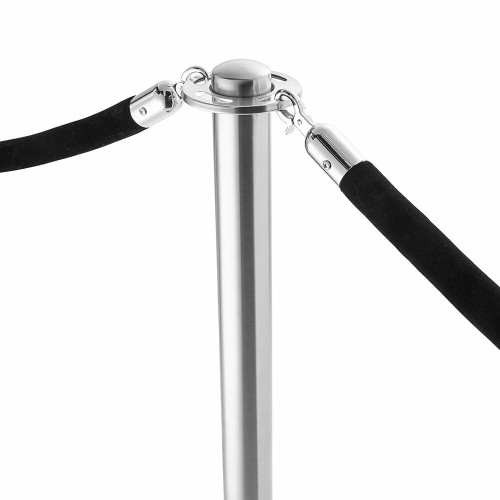 Pair of Rope Barrier Posts - Brushed Stainless Steel Posts with Black Velvet Rope