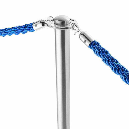 Pair of Rope Barrier Posts - Brushed Stainless Steel Posts with Blue Twisted Rope
