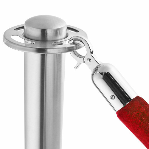 Pair of Rope Barrier Posts - Brushed Stainless Steel Posts with Red Velvet Rope
