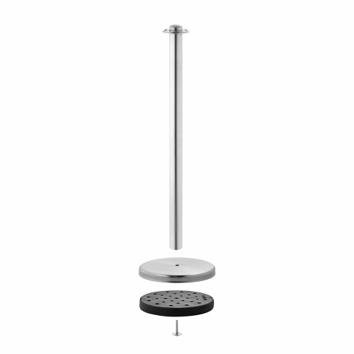 Pair of Rope Barrier Posts - Brushed Stainless Steel Posts with Red Velvet Rope