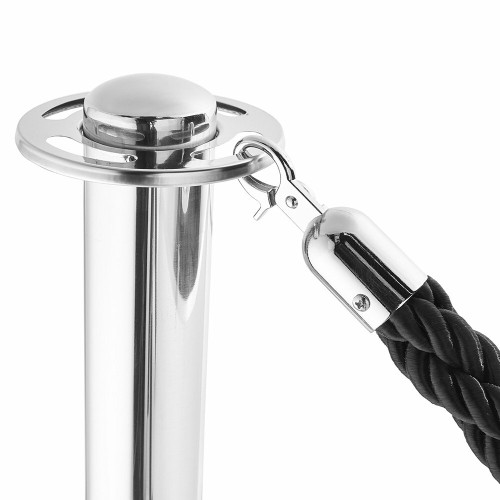 Pair of Rope Barrier Posts - Polished Stainless Steel Posts with Black Twisted Rope