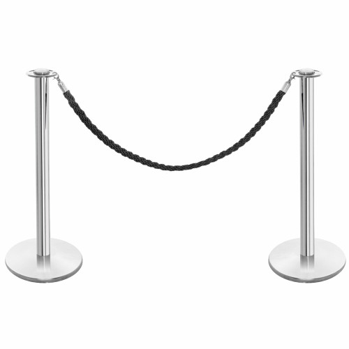 Pair of Rope Barrier Posts - Polished Stainless Steel Posts with Black Twisted Rope