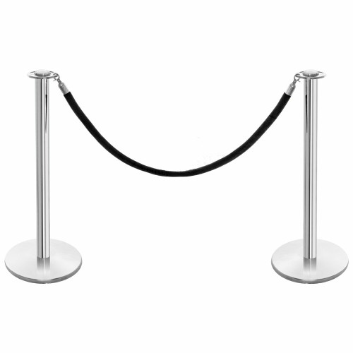 Pair of Rope Barrier Posts - Polished Stainless Steel Posts with Black Velvet Rope