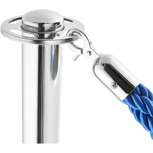 Pair of Rope Barrier Posts - Polished Stainless Steel Posts with Blue Twisted Rope