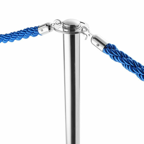 Pair of Rope Barrier Posts - Polished Stainless Steel Posts with Blue Twisted Rope