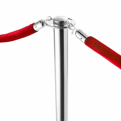 Pair of Rope Barrier Posts - Polished Stainless Steel Posts with Red Velvet Rope