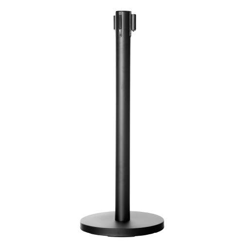 Retractable Belt Barrier Post - Black Post with Red Webbed Belt