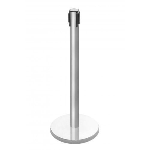 Retractable Belt Barrier Post - Brushed Stainless Steel Post with Red Webbed Belt