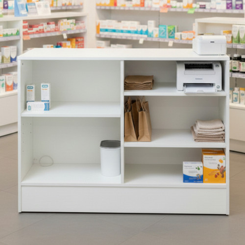 White Shop Counter with Adjustable shelves - Silhouette Range