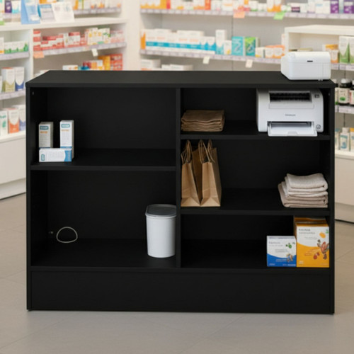 Black Shop Counter with Adjustable shelves - Silhouette Range