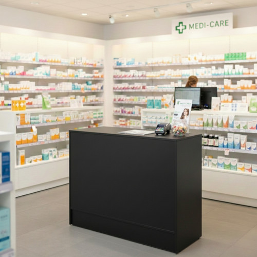 Black Shop Counter with Adjustable shelves - Silhouette Range